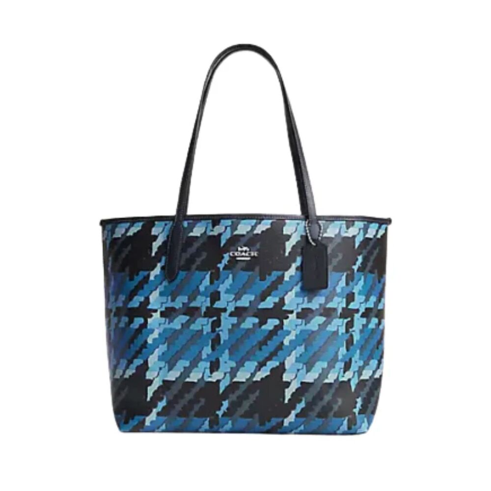 Coach City Tote With Blue Graphic Plaid Print NWT - Picture 2 of 10